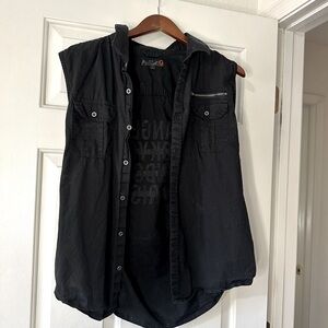 Guess black top, button down, collar, Los Angeles shirt